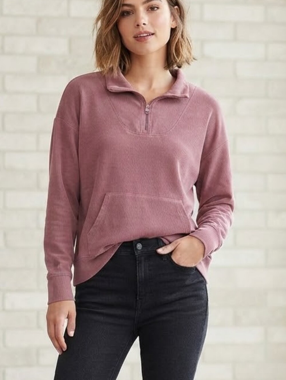 Maurices Mauve Ribbed 1/4-Zip Pullover Sweatshirt
